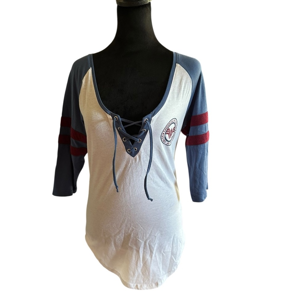 Wonder Woman Lace-Up Tri-Blend Raglan 3/4 Sleeve Tunic Top – Size M